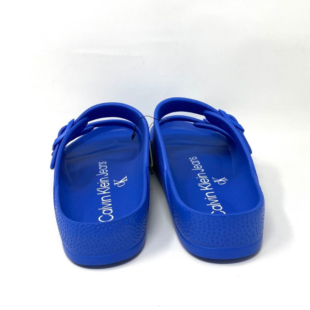 Calvin Klein Men’s Size 8 CMZION-Z ZION2 BAND SLIDE Monogram Slip On Sandal Blue - Picture 7 of 9